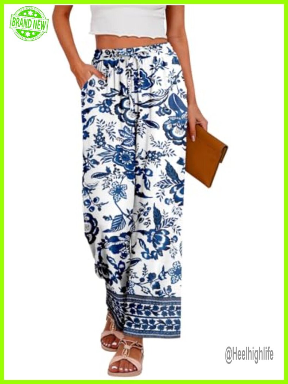 Wide Leg Palazzo Pants with Pockets Drawstring High Rise Trousers